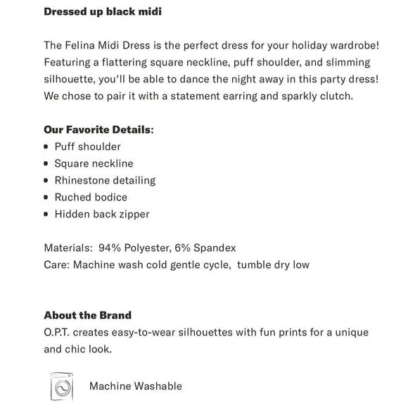 TUCKERNUCK O.P.T Black Felina Midi Dress NWT Size Small - Picture 7 of 10